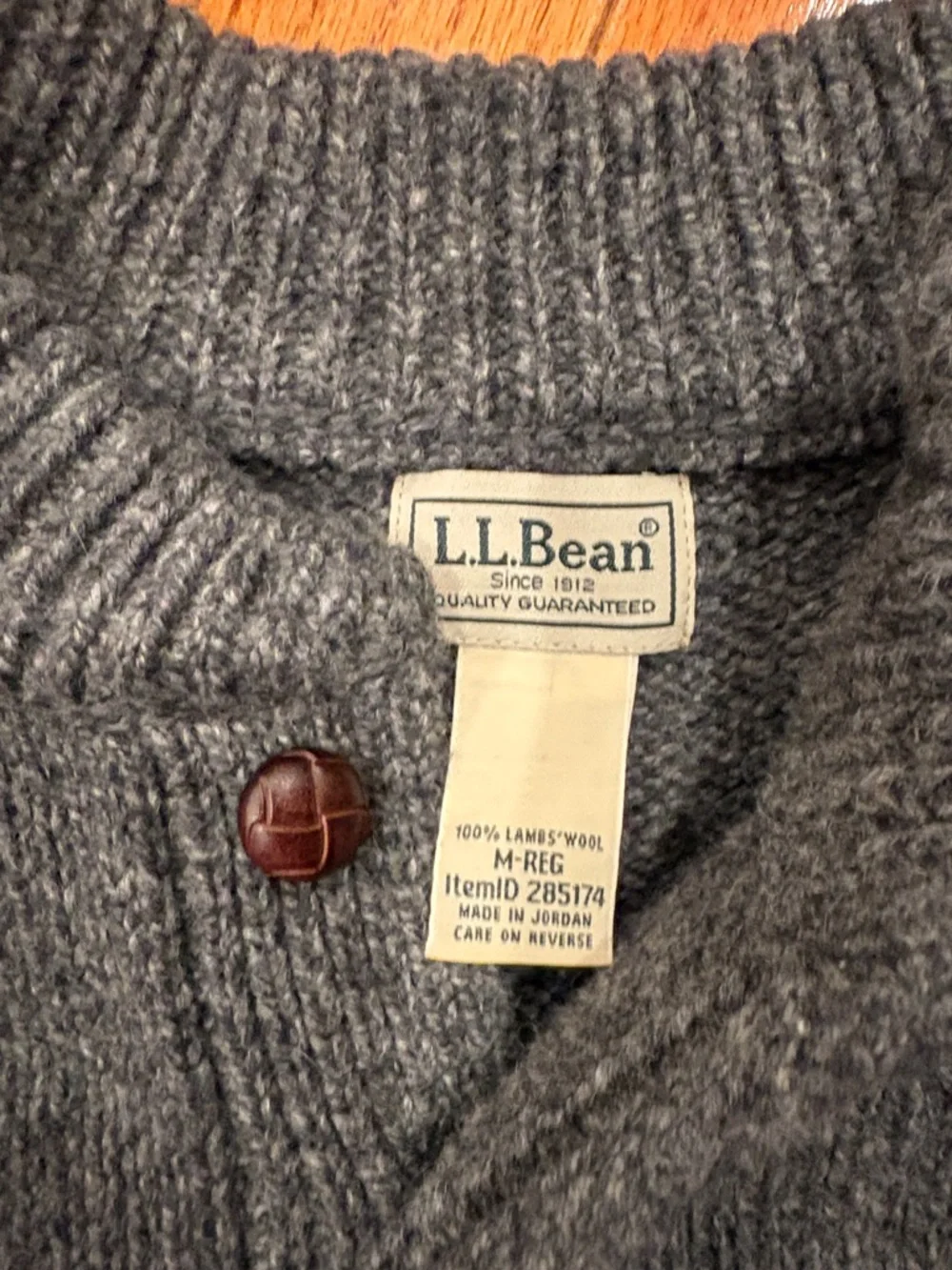 L.L. Bean Men's Gray Ribbed Button-Neck wool Crewneck Sweater